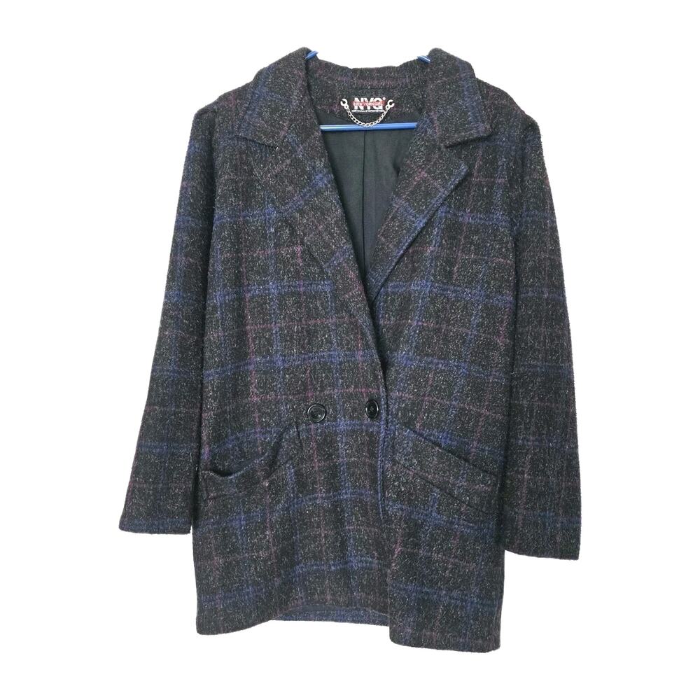 Vintage Plaid Wool Coat Union Made USA Women 10 Double Breasted Preppy City Chic
